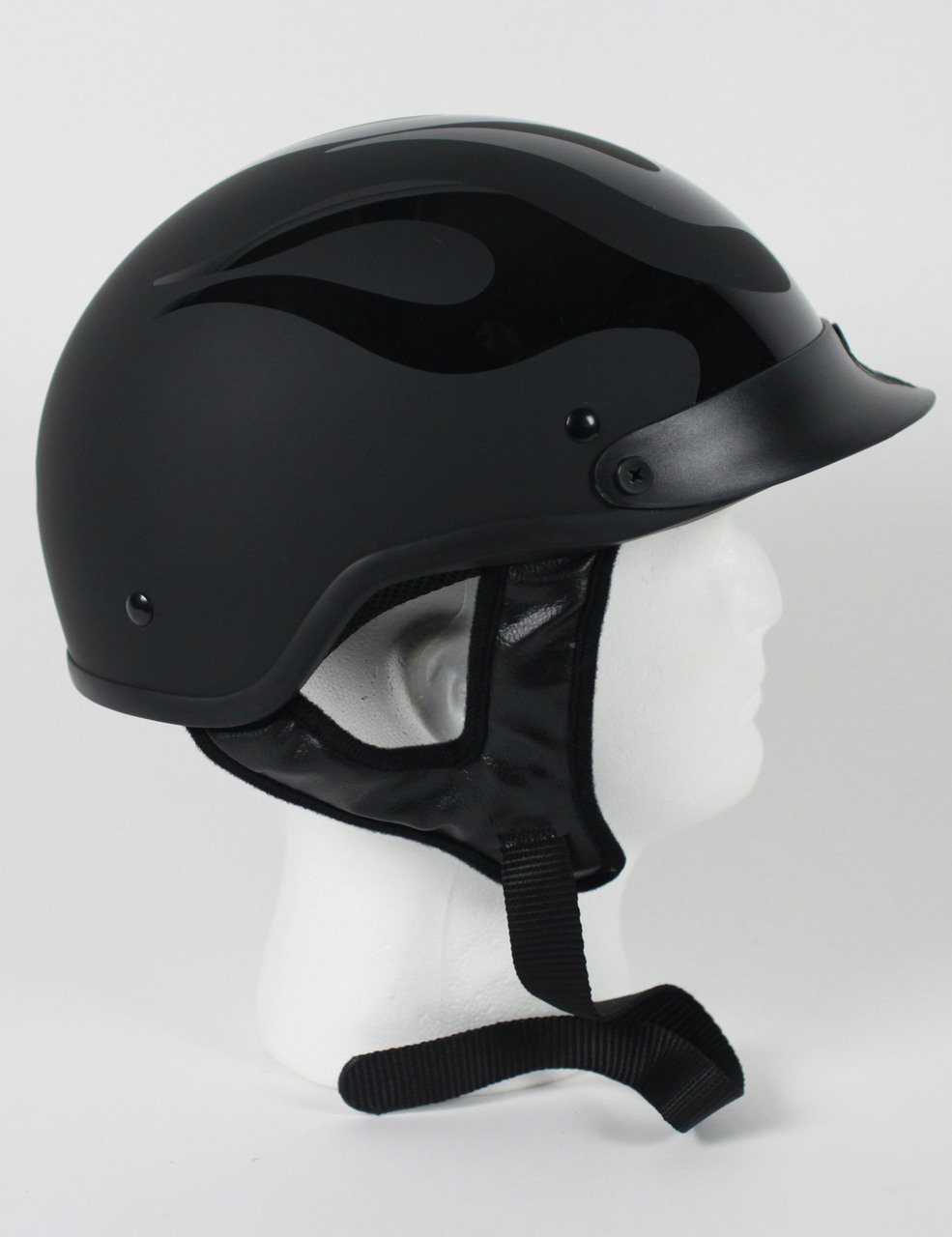 1FBF - DOT FLAT BLACK FLAME SHORTY MOTORCYCLE HELMET